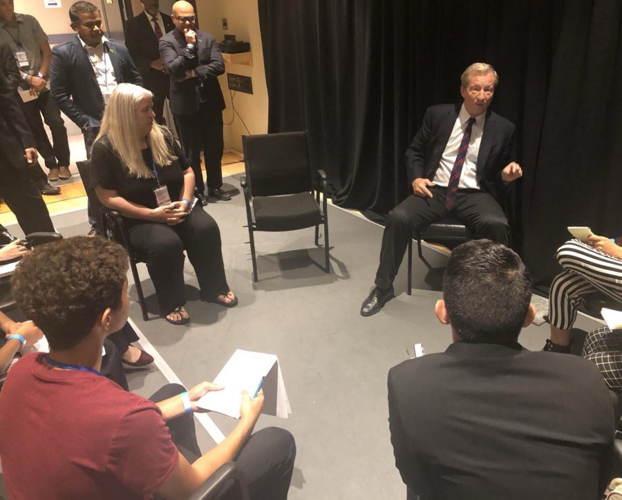 Tom Steyer explaining his political views to AHS students. 