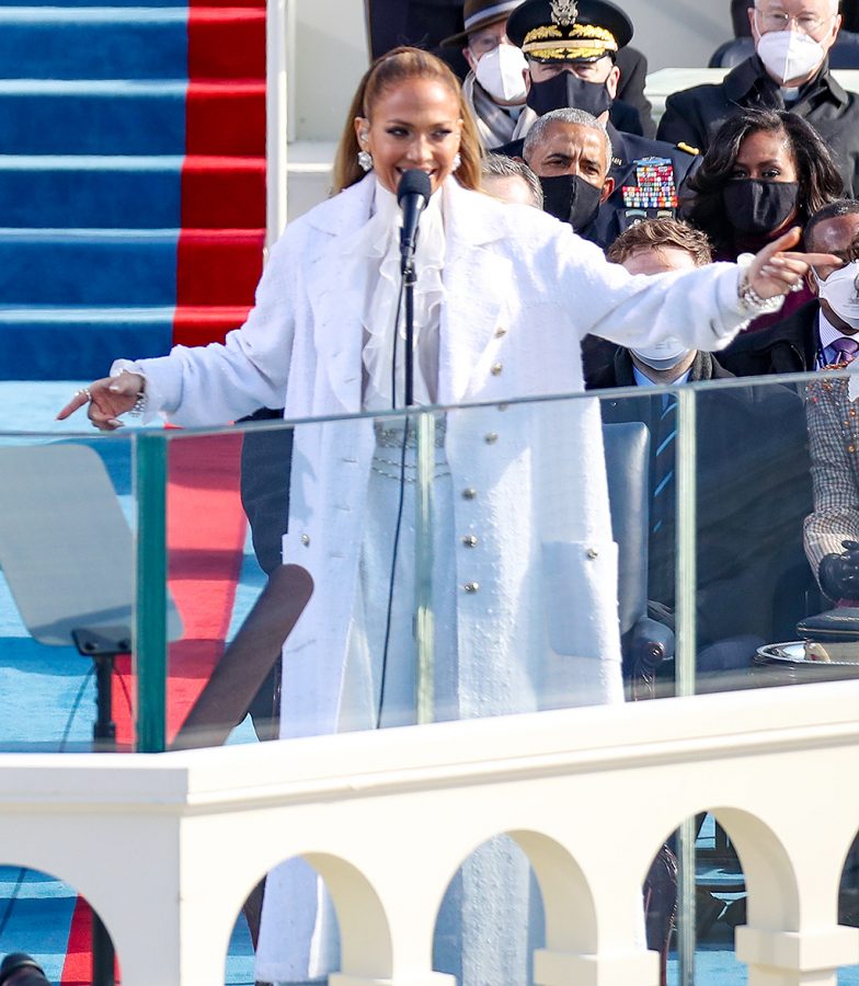 WASHINGTON, DC - JANUARY 20: Jennifer Lopez sing during the inauguration of U.S. President-elect Joe Biden on the West Front of the U.S. Capitol on January 20, 2021 in Washington, DC.  During todays inauguration ceremony Joe Biden becomes the 46th president of the United States. (Photo by Rob Carr/Getty Images)
