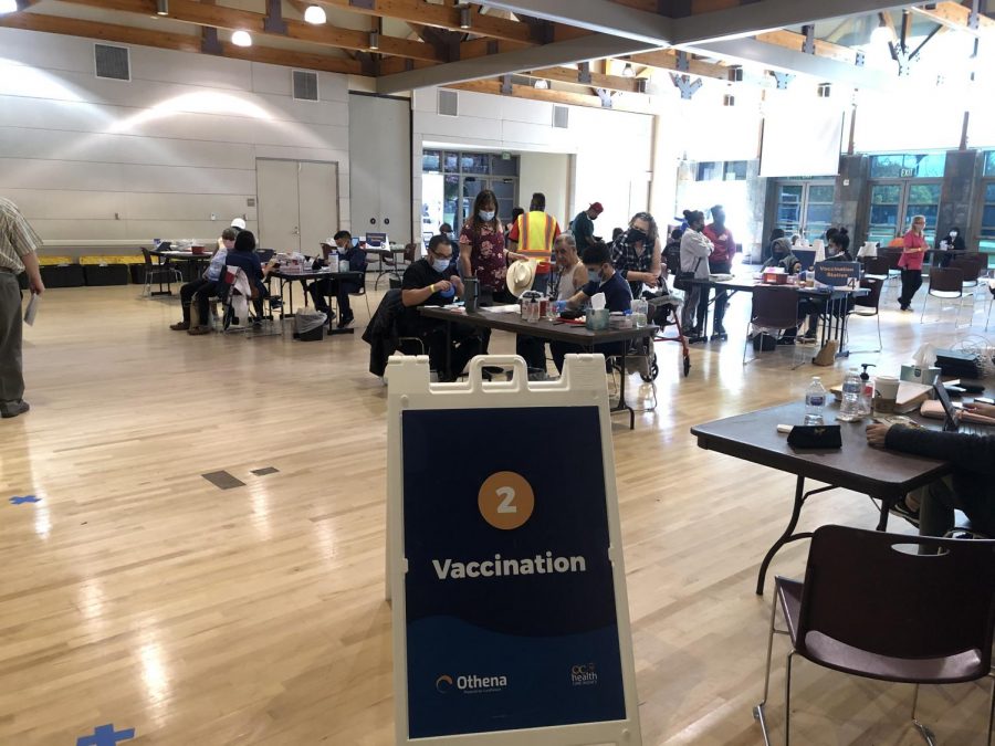 Vaccination Clinic at the Downtown Anaheim Community Center ; Sebastian Matta