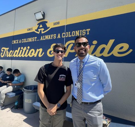 Ruben Calleros posing with Daniel Escobar, a student at Anaheim High School.