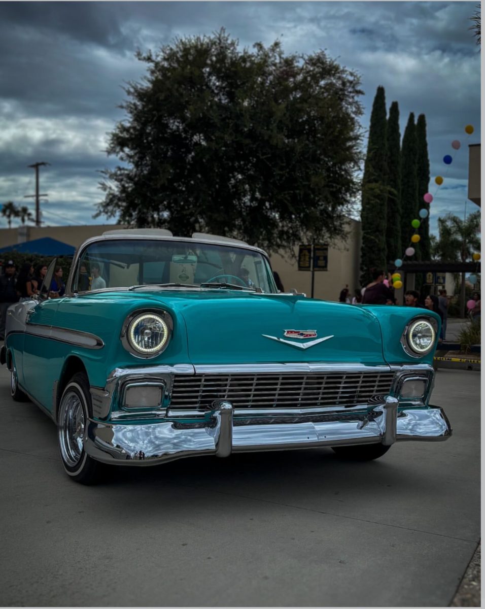 Classic car in Anaheim High school's campus to celebrate Hispanic Heritage Month.